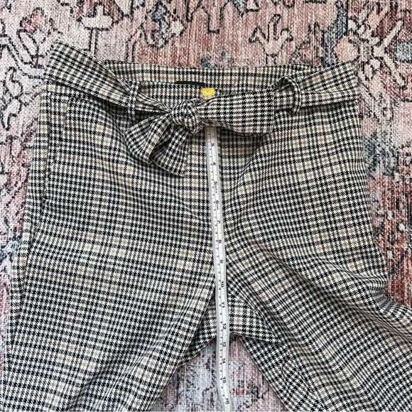 Ann Taylor Factory Houndstooth Plaid Checkered Pants Tie Belt Black White Tan 8 - Picture 8 of 12